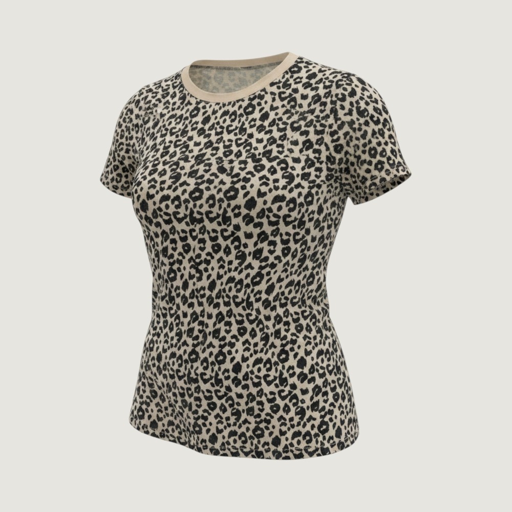B Short Sleeve Tee M Tan Leopard Print Trendy Streetwear Capsule Wardrobe ule